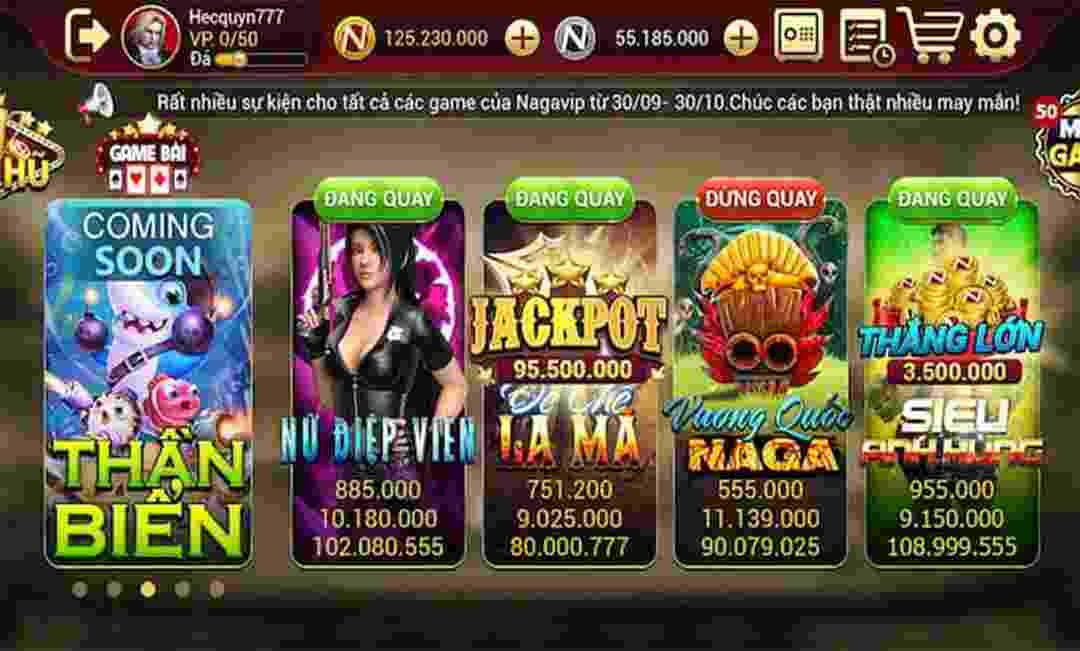 Kho game slot và game bắn cá cực đặc sắc tại Naga Casino