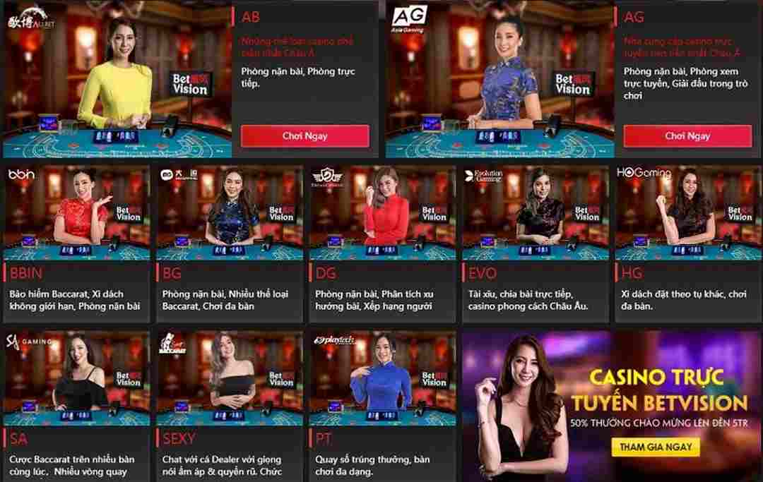 Casino trực tuyến Betvision với nhiều sảnh chơi cá cược chất lượng